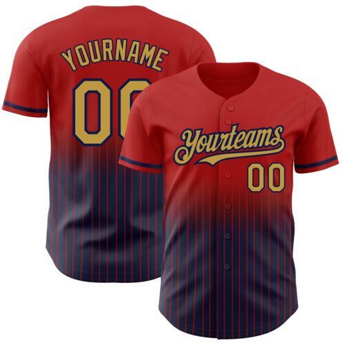 FadeFashion0519 Custom Red Pinstripe Old Gold-Navy Authentic Fade Fashion Baseball Jersey