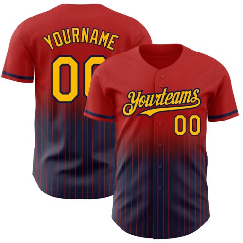 FadeFashion0520 Custom Red Pinstripe Gold-Navy Authentic Fade Fashion Baseball Jersey