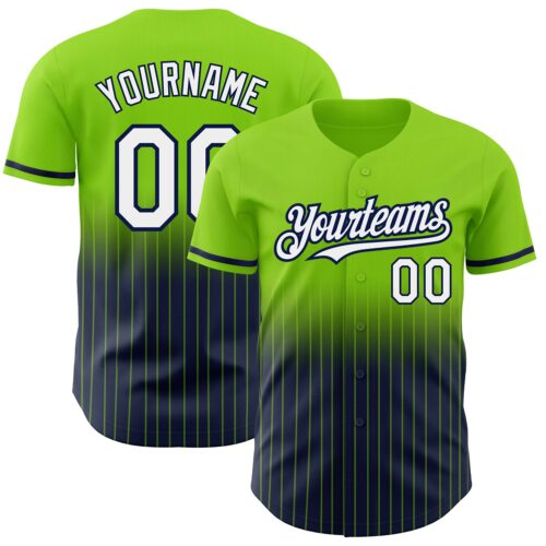 FadeFashion0538 Custom Neon Green Pinstripe White-Navy Authentic Fade Fashion Baseball Jersey