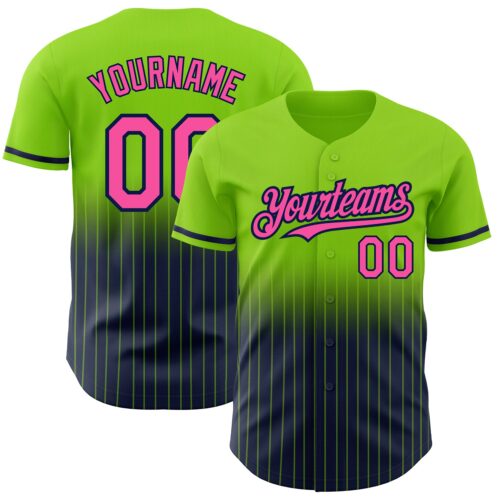 FadeFashion0539 Custom Neon Green Pinstripe Pink-Navy Authentic Fade Fashion Baseball Jersey