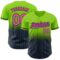 Custom Neon Green Pinstripe Pink-Navy Authentic Fade Fashion Baseball Jersey