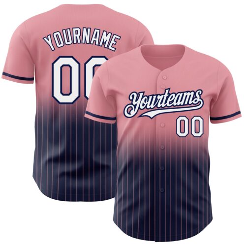 FadeFashion0540 Custom Medium Pink Pinstripe White-Navy Authentic Fade Fashion Baseball Jersey