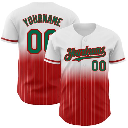 FadeFashion0554 Custom White Pinstripe Kelly Green-Red Authentic Fade Fashion Baseball Jersey