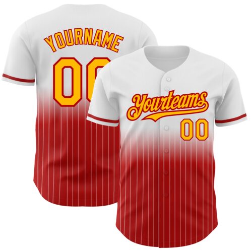 FadeFashion0556 Custom White Pinstripe Gold-Red Authentic Fade Fashion Baseball Jersey