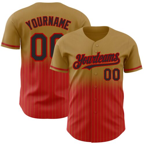 FadeFashion0561 Custom Old Gold Pinstripe Black-Red Authentic Fade Fashion Baseball Jersey
