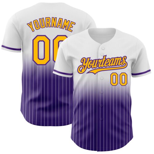 FadeFashion0565 Custom White Pinstripe Gold-Purple Authentic Fade Fashion Baseball Jersey