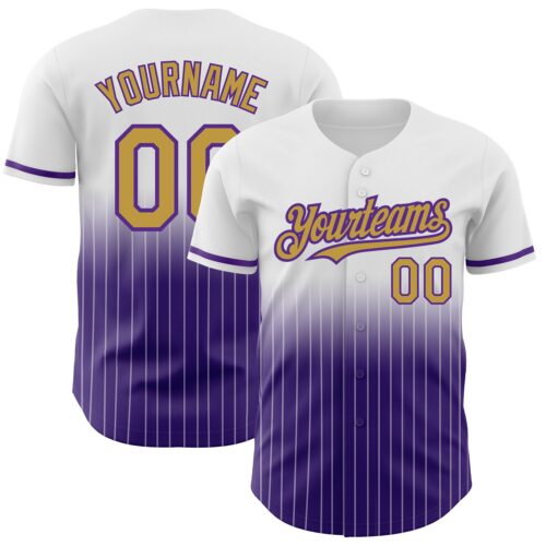 FadeFashion0566 Custom White Pinstripe Old Gold-Purple Authentic Fade Fashion Baseball Jersey