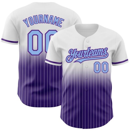 FadeFashion0568 Custom White Pinstripe Light Blue-Purple Authentic Fade Fashion Baseball Jersey