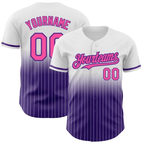 FadeFashion0570 Custom White Pinstripe Pink-Purple Authentic Fade Fashion Baseball Jersey