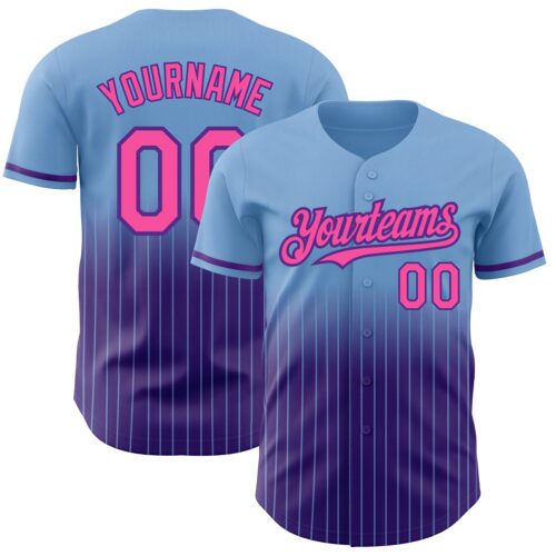FadeFashion0577 Custom Light Blue Pinstripe Pink-Purple Authentic Fade Fashion Baseball Jersey