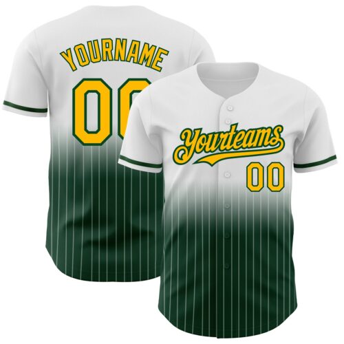FadeFashion0582 Custom White Pinstripe Gold-Green Authentic Fade Fashion Baseball Jersey