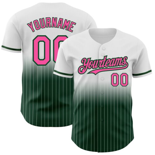 FadeFashion0584 Custom White Pinstripe Pink-Green Authentic Fade Fashion Baseball Jersey