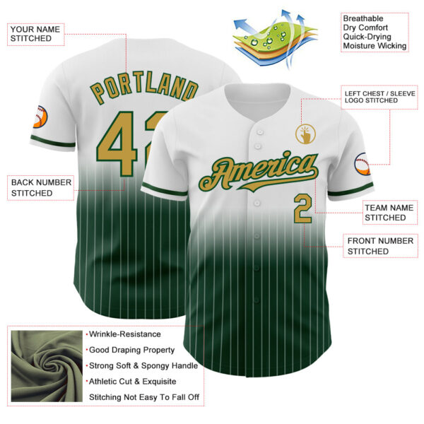 Custom White Pinstripe Old Gold-Green Authentic Fade Fashion Baseball Jersey