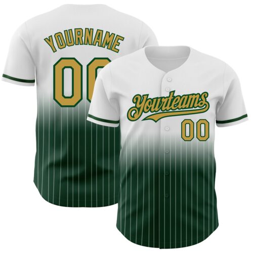 FadeFashion0585 Custom White Pinstripe Old Gold-Green Authentic Fade Fashion Baseball Jersey