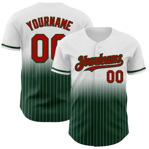 FadeFashion0586 Custom White Pinstripe Red-Green Authentic Fade Fashion Baseball Jersey