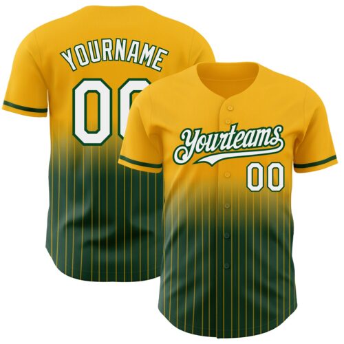 FadeFashion0587 Custom Gold Pinstripe White-Green Authentic Fade Fashion Baseball Jersey