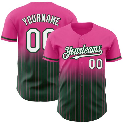 FadeFashion0589 Custom Pink Pinstripe White-Green Authentic Fade Fashion Baseball Jersey