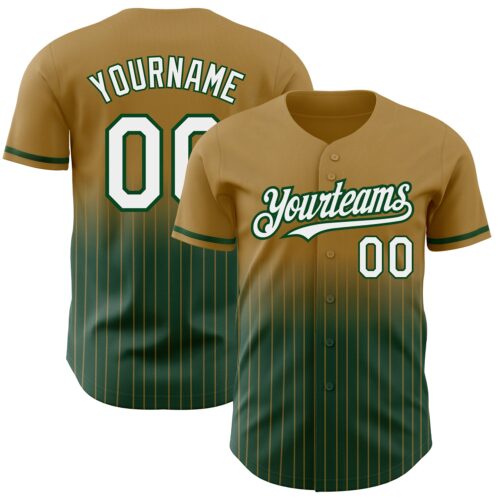 FadeFashion0590 Custom Old Gold Pinstripe White-Green Authentic Fade Fashion Baseball Jersey