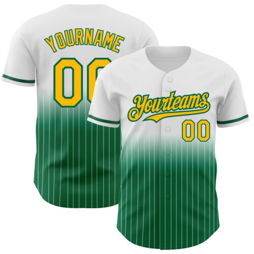 FadeFashion0592 Custom White Pinstripe Gold-Kelly Green Authentic Fade Fashion Baseball Jersey