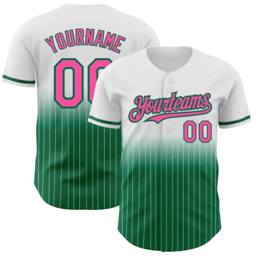 FadeFashion0594 Custom White Pinstripe Pink-Kelly Green Authentic Fade Fashion Baseball Jersey