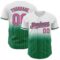 Custom White Pinstripe Pink-Kelly Green Authentic Fade Fashion Baseball Jersey