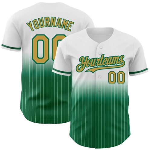 FadeFashion0595 Custom White Pinstripe Old Gold-Kelly Green Authentic Fade Fashion Baseball Jersey