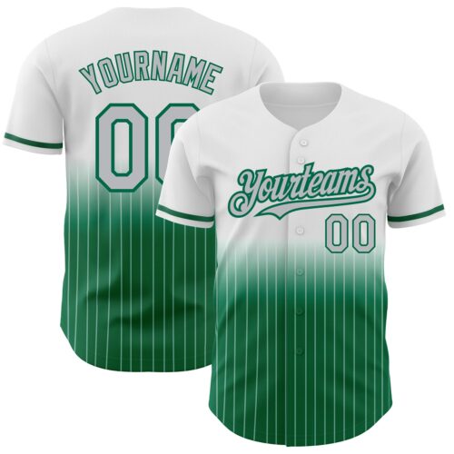 FadeFashion0596 Custom White Pinstripe Gray-Kelly Green Authentic Fade Fashion Baseball Jersey
