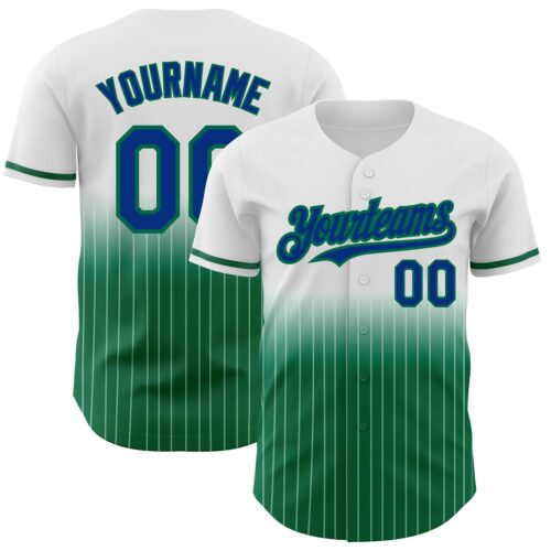 FadeFashion0598 Custom White Pinstripe Royal-Kelly Green Authentic Fade Fashion Baseball Jersey