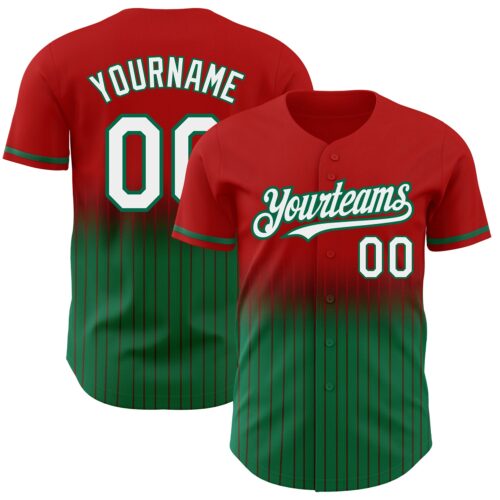 FadeFashion0599 Custom Red Pinstripe White-Kelly Green Authentic Fade Fashion Baseball Jersey
