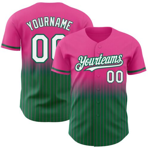 FadeFashion0602 Custom Pink Pinstripe White-Kelly Green Authentic Fade Fashion Baseball Jersey
