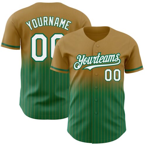 FadeFashion0603 Custom Old Gold Pinstripe White-Kelly Green Authentic Fade Fashion Baseball Jersey