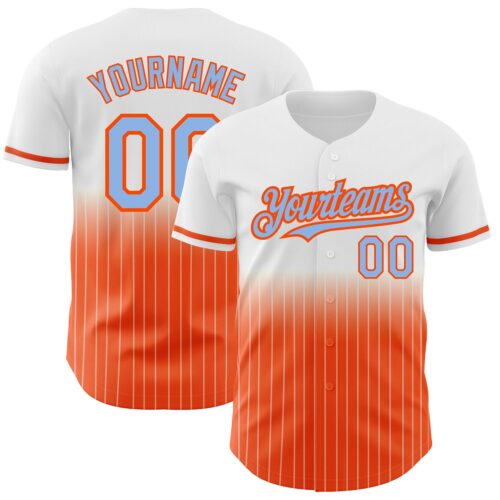 FadeFashion0618 Custom White Pinstripe Light Blue-Orange Authentic Fade Fashion Baseball Jersey