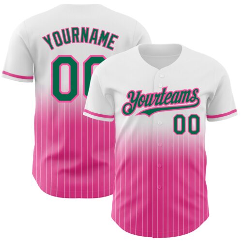 FadeFashion0622 Custom White Pinstripe Kelly Green-Pink Authentic Fade Fashion Baseball Jersey