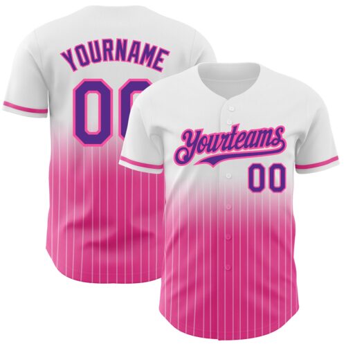 FadeFashion0623 Custom White Pinstripe Purple-Pink Authentic Fade Fashion Baseball Jersey