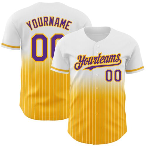 FadeFashion0632 Custom White Pinstripe Purple-Gold Authentic Fade Fashion Baseball Jersey