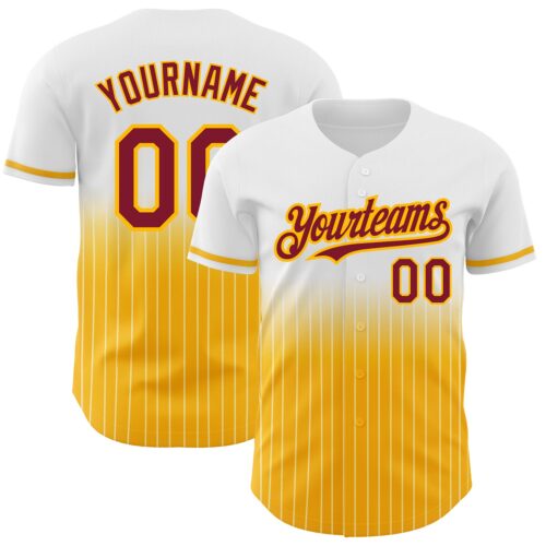 FadeFashion0636 Custom White Pinstripe Crimson-Gold Authentic Fade Fashion Baseball Jersey