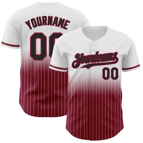 FadeFashion0637 Custom White Pinstripe Black-Crimson Authentic Fade Fashion Baseball Jersey