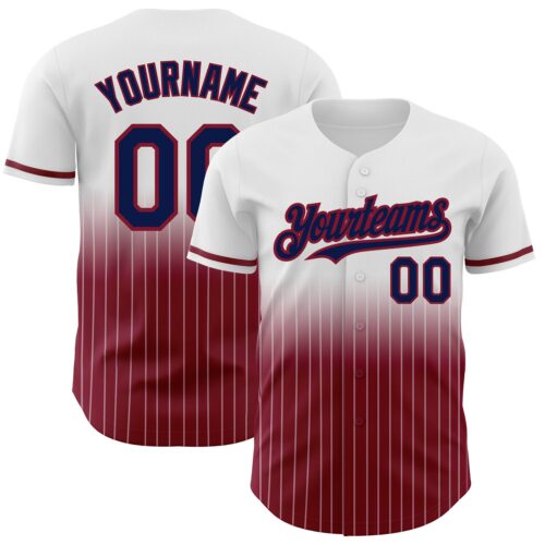 FadeFashion0638 Custom White Pinstripe Navy-Crimson Authentic Fade Fashion Baseball Jersey