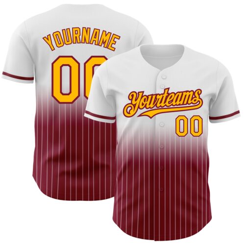 FadeFashion0639 Custom White Pinstripe Gold-Crimson Authentic Fade Fashion Baseball Jersey