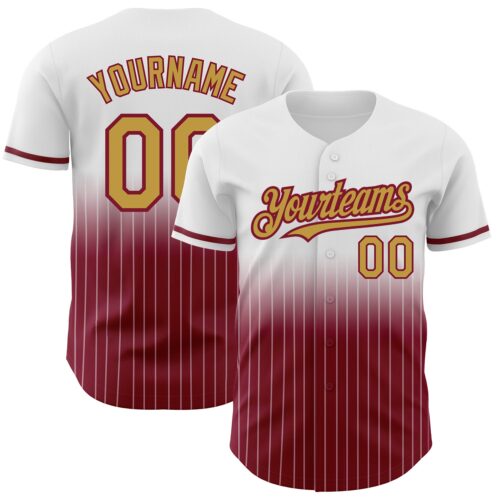 FadeFashion0640 Custom White Pinstripe Old Gold-Crimson Authentic Fade Fashion Baseball Jersey