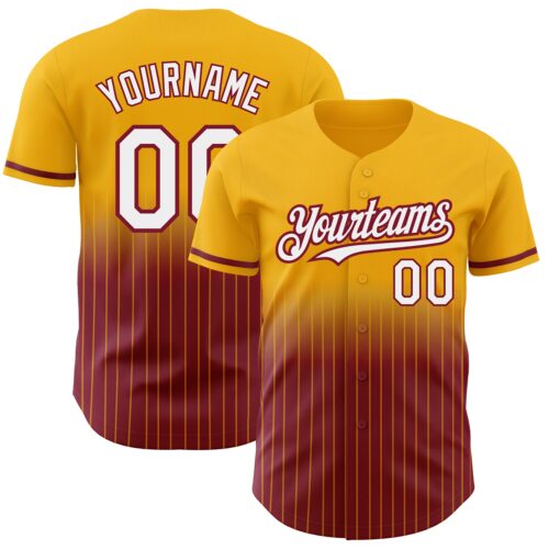 FadeFashion0642 Custom Gold Pinstripe White-Crimson Authentic Fade Fashion Baseball Jersey