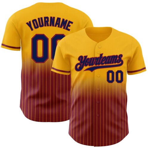 FadeFashion0643 Custom Gold Pinstripe Navy-Crimson Authentic Fade Fashion Baseball Jersey