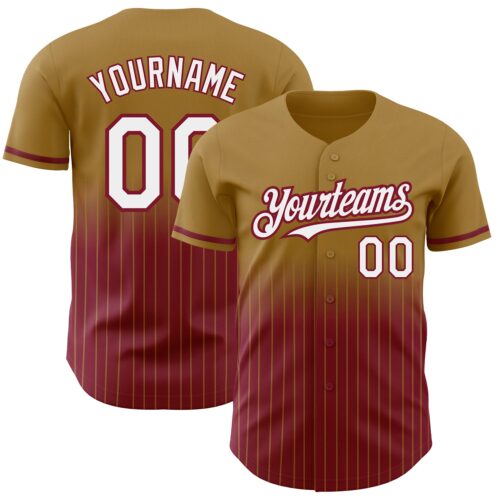 FadeFashion0645 Custom Old Gold Pinstripe White-Crimson Authentic Fade Fashion Baseball Jersey