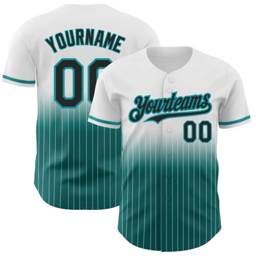 FadeFashion0648 Custom White Pinstripe Black-Teal Authentic Fade Fashion Baseball Jersey