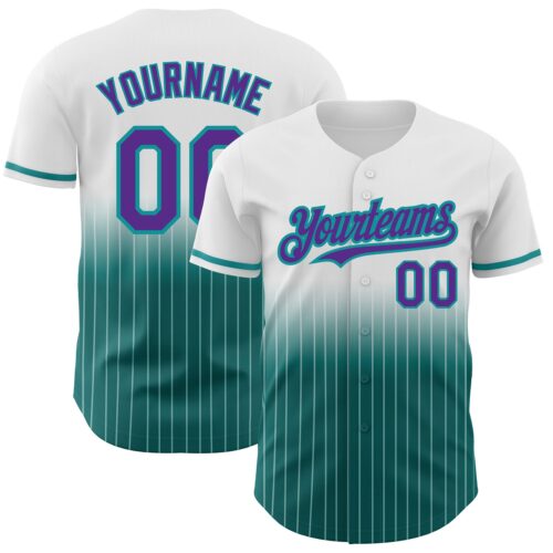 FadeFashion0650 Custom White Pinstripe Purple-Teal Authentic Fade Fashion Baseball Jersey