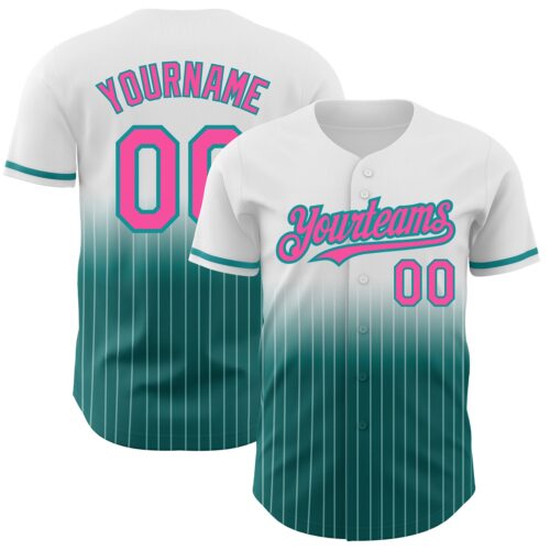 FadeFashion0651 Custom White Pinstripe Pink-Teal Authentic Fade Fashion Baseball Jersey