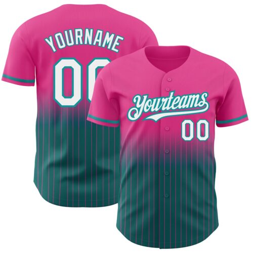 FadeFashion0654 Custom Pink Pinstripe White-Teal Authentic Fade Fashion Baseball Jersey