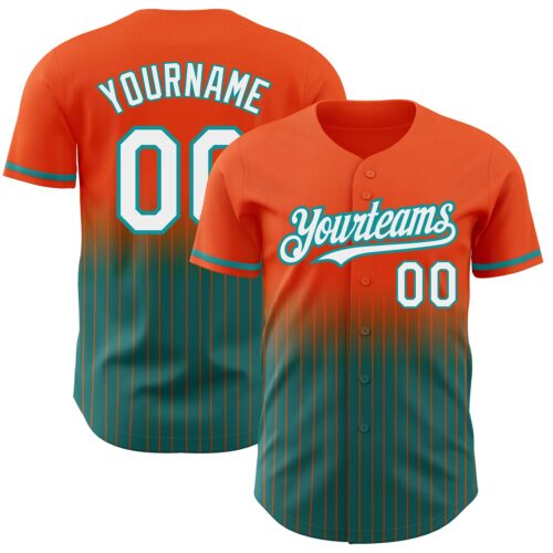 FadeFashion0655 Custom Orange Pinstripe White-Teal Authentic Fade Fashion Baseball Jersey