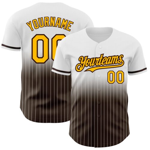 FadeFashion0657 Custom White Pinstripe Gold-Brown Authentic Fade Fashion Baseball Jersey