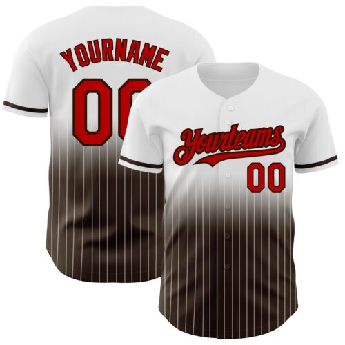 FadeFashion0658 Custom White Pinstripe Red-Brown Authentic Fade Fashion Baseball Jersey